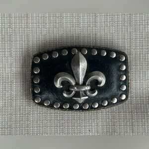 Black Leather & Silver Belt Buckle with Rivet Accents